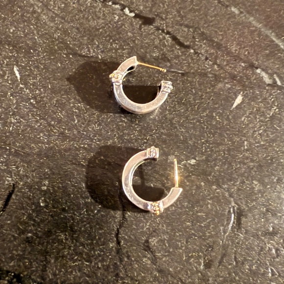 Authentic LAGOS Caviar Silver and 18K Gold Huggie Hoop Earring - Picture 3 of 9